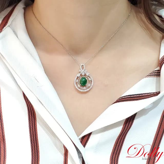【DOLLY】14K金 緬甸冰種老坑綠翡翠鑽石項鍊(長輩送禮首選)