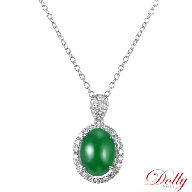 【DOLLY】14K金 緬甸冰種老坑綠A貨翡翠鑽石項鍊(長輩送禮首選)