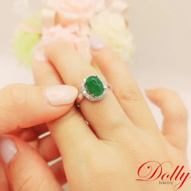 【DOLLY】14K金 緬甸冰種濃綠翡翠鑽石戒指-005(長輩送禮首選)