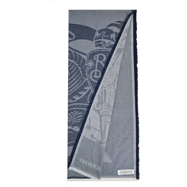 【BURBERRY 巴寶莉】Ekd 女士羊毛羊絨混紡圍巾(靛藍色)