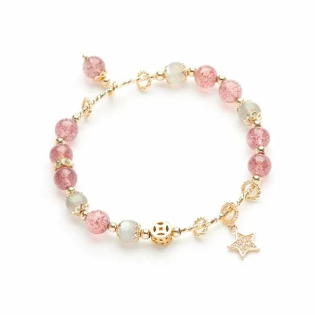 【Penny珮妮】草莓晶灰月光石手鍊6mm(母親節禮物/交換禮物/送女友/送閨蜜/生日禮物/情人節)