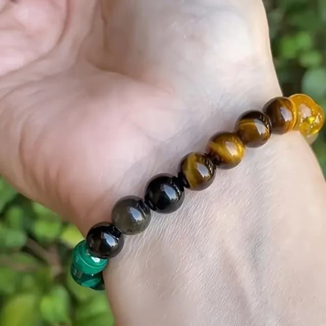 【Penny珮妮】虎眼石黑曜石貓眼石綠東陵白水晶黃水晶孔雀石手鍊8mm3款可選(母親節/交換禮物/送女友)