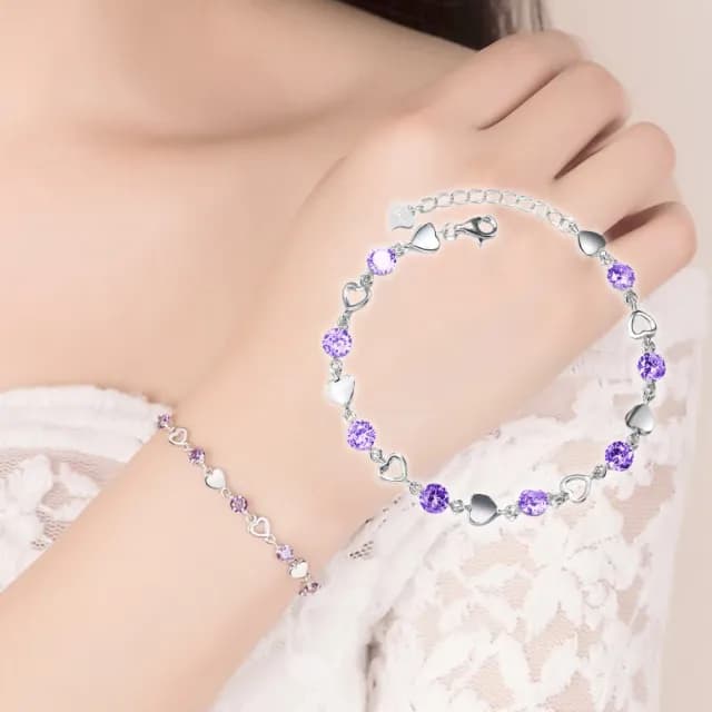 【都會女子】925純銀韓版溫柔氣質紫心鑽手鍊(時尚設計 顯白配色 手環 手鏈 女生 上班族 生日禮物)