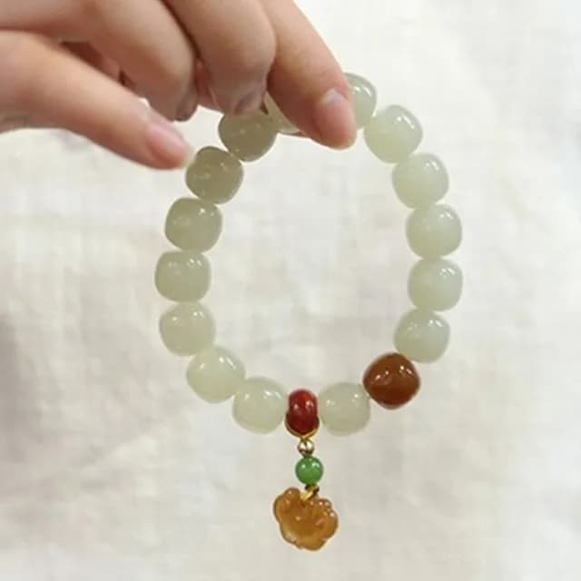 【KT DADA】情人節禮物 和田玉手串 蘋果珠桶珠 玉手鍊 粗手環 平安手鍊 避邪手鍊 串珠手環 生日禮物 送禮