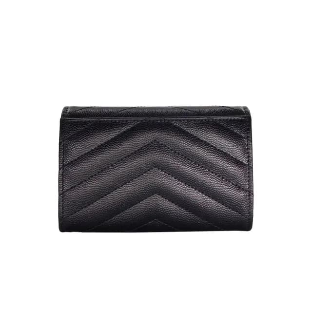 【YSL】414404 黑 金字 V紋荔枝牛皮(翻蓋零錢包)