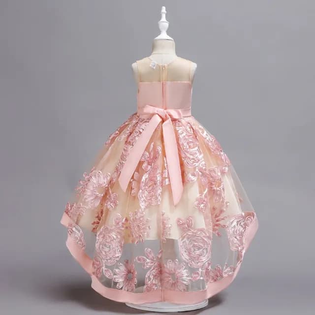 【橘魔法】立體繡夢幻前短後長小禮服(洋裝 婚禮 花童 紗裙 全家福攝影 童裝 兒童 女童鋼琴 表演 演奏會)