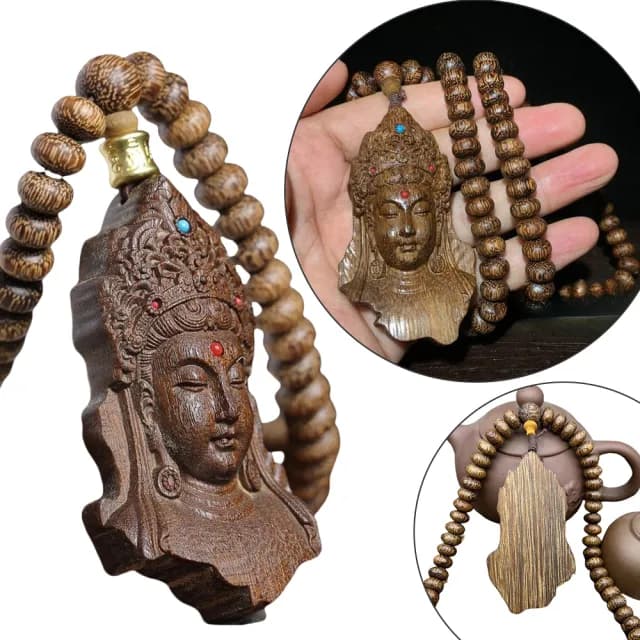 【KT DADA】佛珠項鍊 木珠項鍊 避邪項鍊 長輩禮物 掛飾 越南沉香 觀音吊墜 算盤珠 沉香車