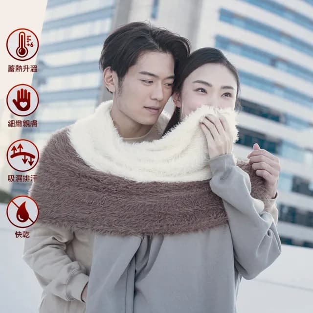 【Star Lace 矽米子】矽米子天使之羽圍巾套組 棕白色(保暖圍巾、機能圍巾)
