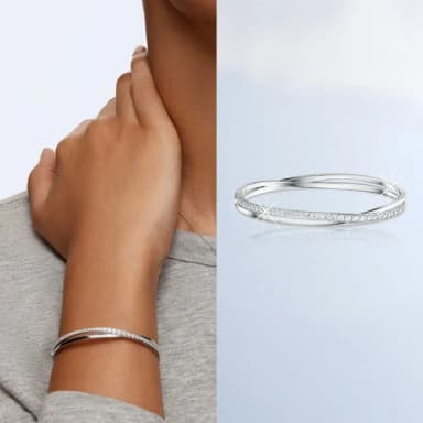 【SWAROVSKI 官方直營】Hyperbola 手鐲 白色 鍍白金色 母親節禮物