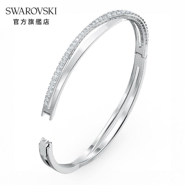 【SWAROVSKI 官方直營】Hyperbola 手鐲 白色 鍍白金色 母親節禮物