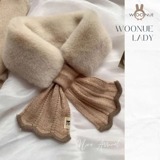 【WOONUE】法式秋冬專櫃優雅針織蓬鬆毛絨保暖圍巾脖圍秋冬穿搭(母親老婆媽媽女友閨蜜朋友禮物)