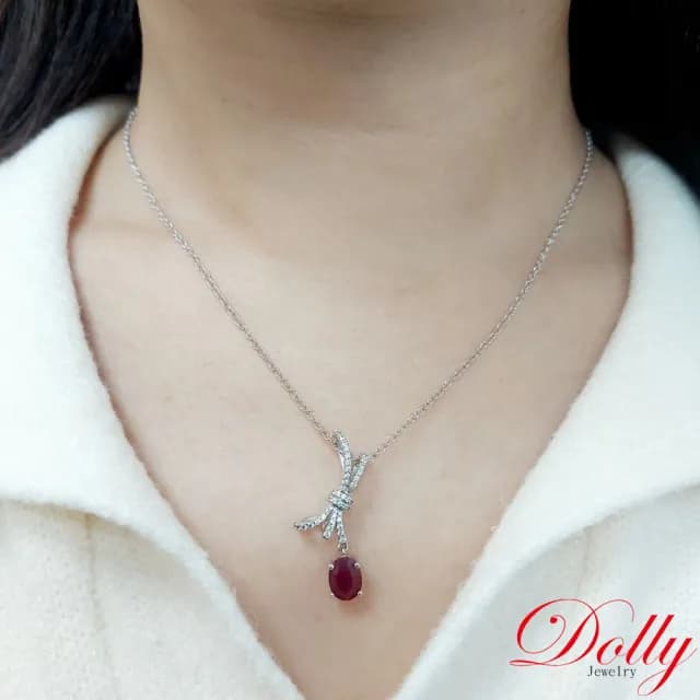 【DOLLY】2.50克拉 緬甸紅寶石18K金鑽石項鍊-007(母親節 長輩送禮 交換禮物首選)