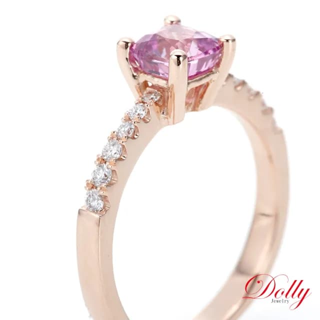 【DOLLY】1克拉 無燒斯里蘭卡艷粉藍寶石18K玫瑰金鑽石戒指-008(母親節 長輩送禮 交換禮物首選)