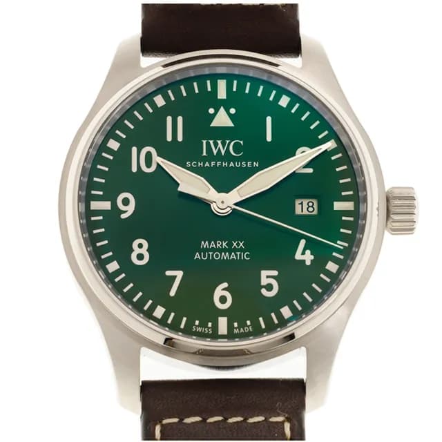【IWC 萬國錶】馬克二十飛行員皮帶款x綠面棕色皮x40mm(IW328205)