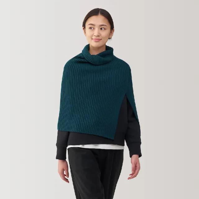 【MUJI 無印良品】不易刺癢羊毛混螺紋斗篷(共3色)