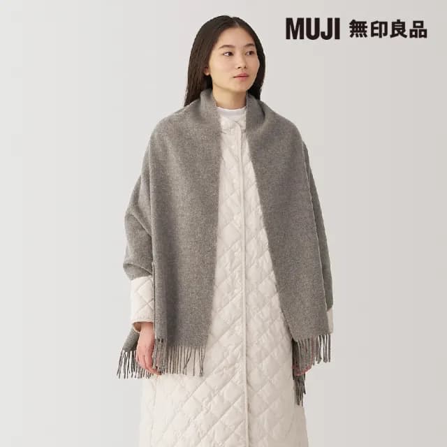 【MUJI 無印良品】羊毛附口袋大判披肩(共3色)
