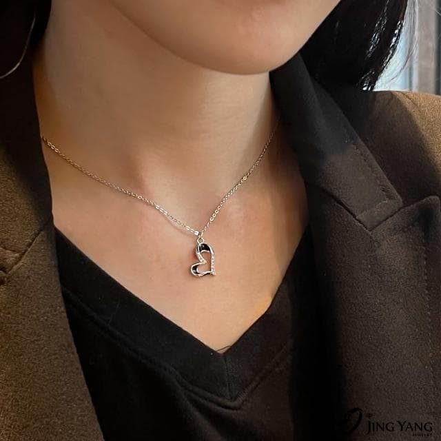 【JING YANG 晶漾】925純銀項鍊黑愛心(生日禮物送禮 優雅百搭)