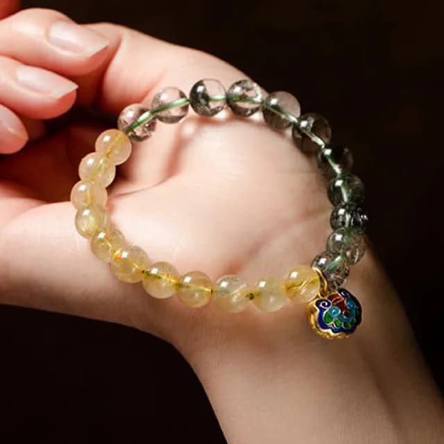 【LEESA】綠幽靈手鍊\招財手鍊\保平安\金髮晶手串\如意鎖手鏈\水晶串珠\禮物\佛珠\手鍊\串珠\手