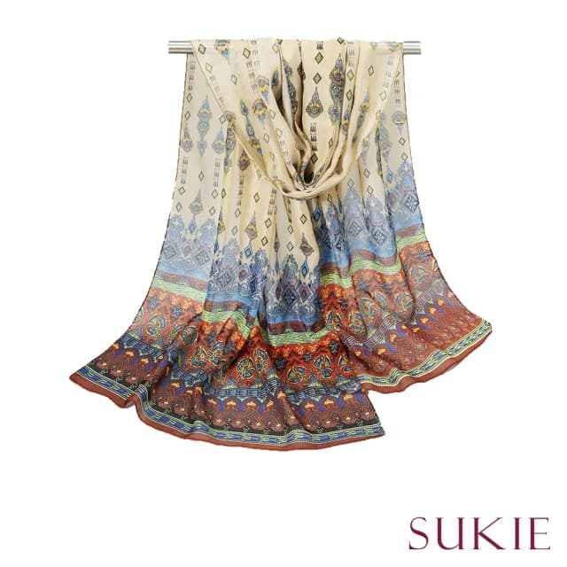 【Sukie】雪紡紗圍巾 圖樣圍巾/浪漫異國民族風圖樣拼接印花50X150雪紡紗圍巾(8色任選)