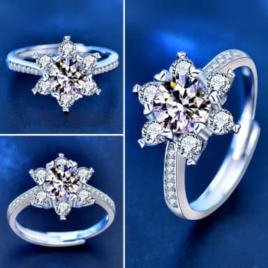 【LEESA】鋯石戒指\雪花戒指\造型戒指\求婚戒指\歐美戒指\可調節\ins戒指\婚宴飾品\禮物\戒指\ 