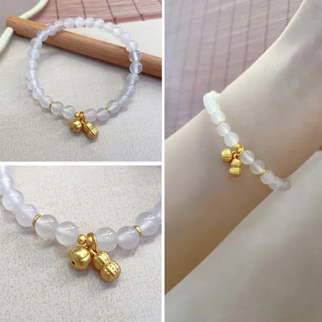 【LEESA】白瑪瑙手串\純銀手鍊\招財手鍊\花生吊飾\新中式\小眾設計\轉運手鏈\生日禮物\手環\手