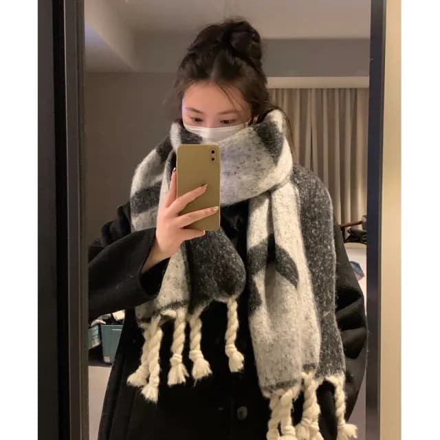 【橘魔法】大F蓬鬆麻花辮圍巾(雙面可圍 圍脖 披肩 脖圍 披巾 大人 配件 寒流 保暖 交換禮物)