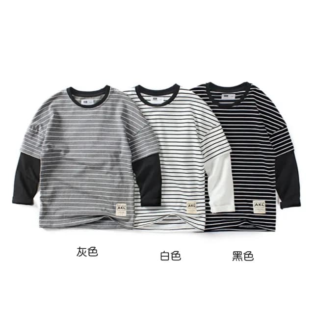【橘魔法】假兩件拼接條紋長袖上衣 (大童 衛衣 薄長袖 中性款 男童 女童 中童 兒童 童裝)