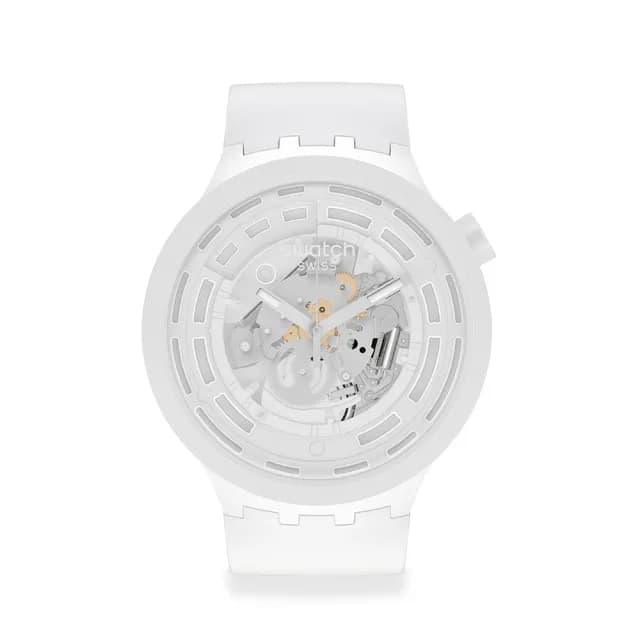 【SWATCH】C-WHITE 大錶面手錶/男錶/女錶/瑞士製造 SB03W100(47mm)