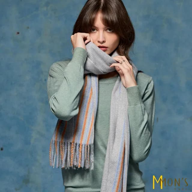 【MON’S】綿羊毛親膚格紋圍巾(4色任選)