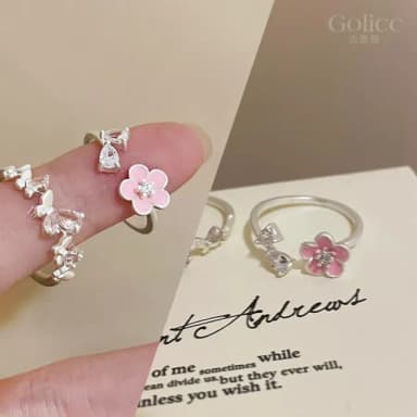 【Golicc】法式 粉色花朵輕奢戒指(母親節 生日 情人節 造型戒 食指戒 尾戒 禮物)