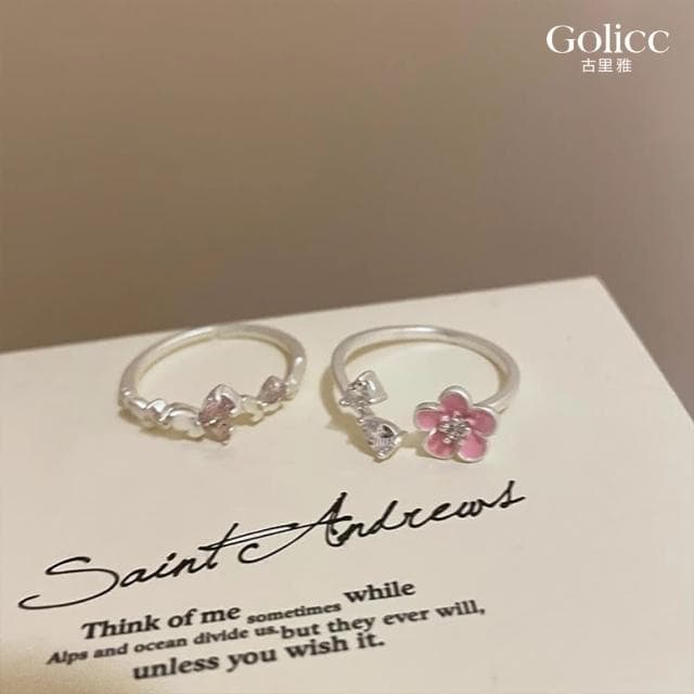 【Golicc】法式 粉色花朵輕奢戒指(母親節 生日 情人節 造型戒 食指戒 尾戒 禮物)