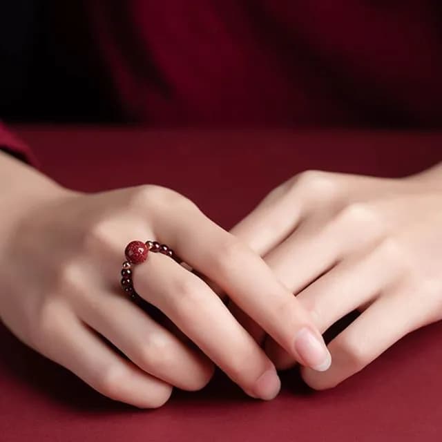 【Penny珮妮】避邪招財原礦硃砂石榴石戒指3款可選(母親節禮物/交換禮物/送女友/送閨蜜/生日禮物/情人節)