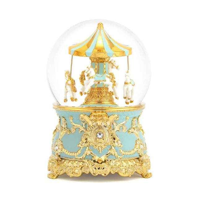 【JARLL讚爾藝術】蒂芬妮藍金 旋轉木馬 水晶球音樂盒(生日情人告白 結婚 聖誕禮物)