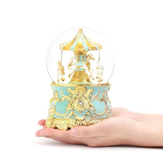【JARLL讚爾藝術】蒂芬妮藍金 旋轉木馬 水晶球音樂盒(生日情人告白 結婚 聖誕禮物)