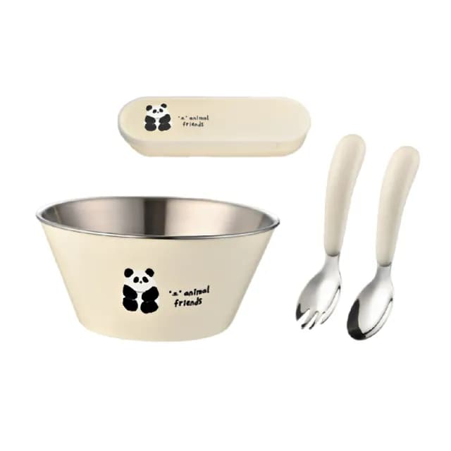 【寶寶練習】304不鏽鋼熊貓兒童餐碗套組(輔食碗 練習碗  耐熱 學習餐具 寶寶 兒童 幼兒)