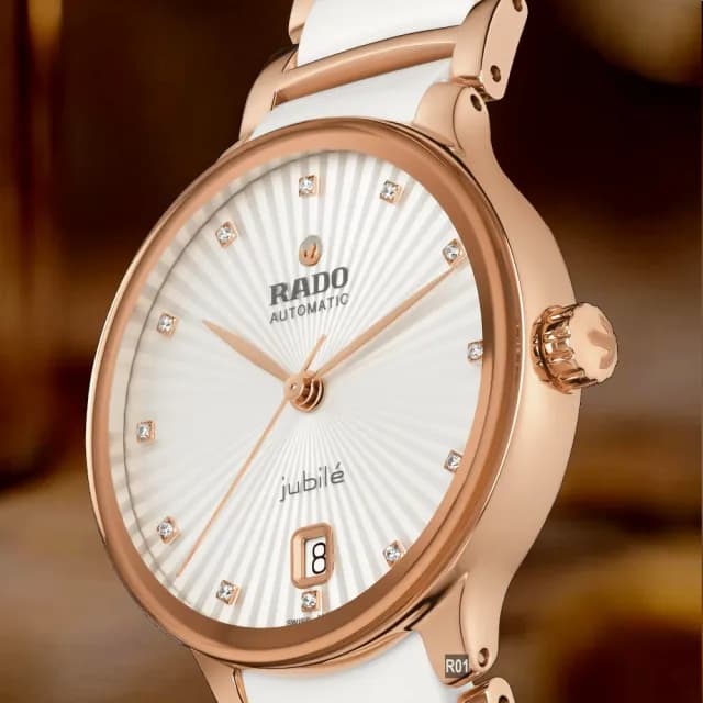 【Rado 雷達表】預 廣告35㎜款 Centrix晶萃真鑽機械錶 白陶瓷玫瑰金-加8重豪禮 R01(R30037744)