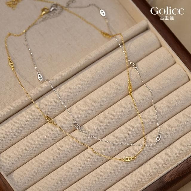 【Golicc】時尚 金色小豬鼻 細緻鎖骨鍊(母親節 生日 情人節 鎖骨鍊 項鍊 飾品 禮物)