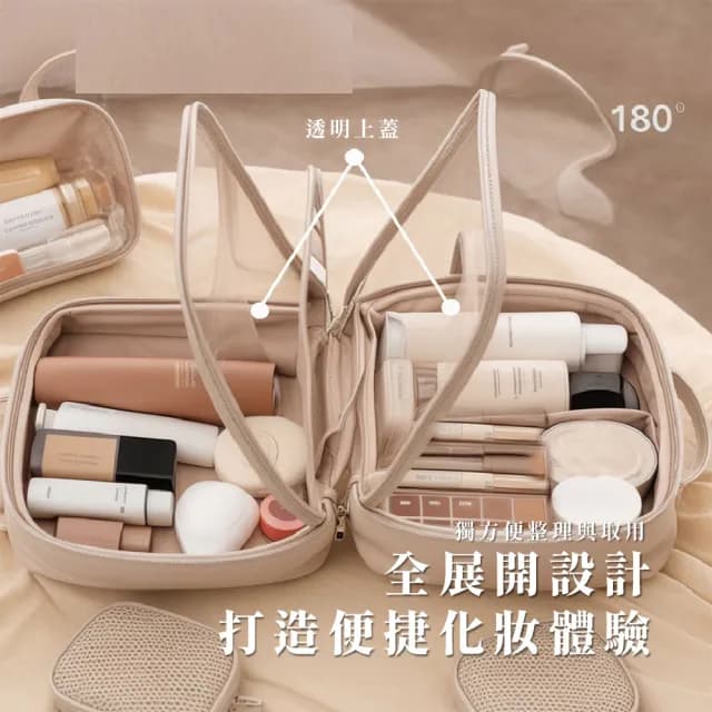 【輕奢美妝】情人節禮物 奶白多功能四連手提LED燈鏡化妝包(補光燈鏡子 小型化妝箱 可吊掛 美妝鏡 26*29*8cm