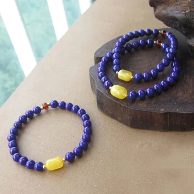 【MoonDy】手串 佛珠 蜜蠟手鍊 青金石手鍊 血珀手串 辟邪化煞 桶珠手鍊 避邪手鍊 藍色手環 氣質