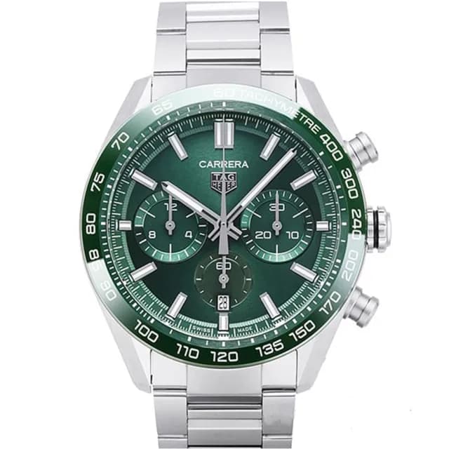 【TAG HEUER 豪雅】CARRERA 系列機械計時鏈帶款x綠x44mm(CBN2A1N.BA0643)