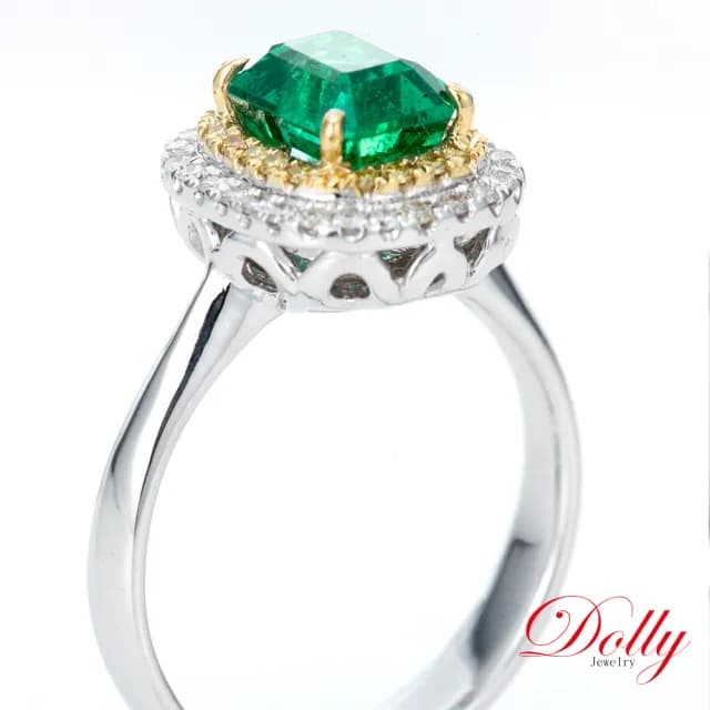 【DOLLY】1克拉 天然哥倫比亞祖母綠18K金鑽石戒指-003(母親節 長輩送禮 交換禮物首選)