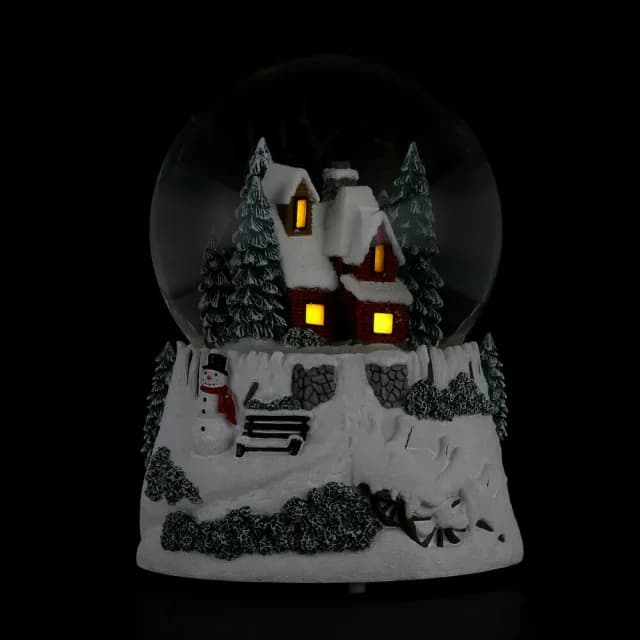 【JARLL 讚爾藝術】溫暖的小屋 燈光水晶球音樂盒 聖誕禮物(聖誕禮物 交換禮物 聖誕裝飾)