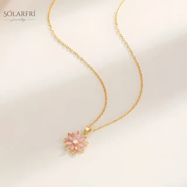 【SOLARFRi】粉鑽花耀奧地利CZ鋯粉鑽飾鍍14K玫瑰金優雅時尚鎖骨項鍊(閨蜜女友老婆情人生日交換聖誕禮物)