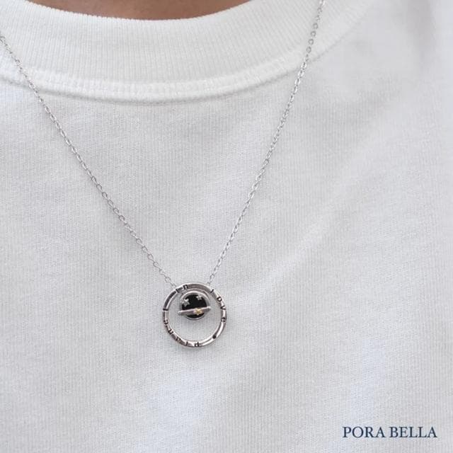 【Porabella】925純銀鋯石情侶項鍊 星球之戀情侶項鍊 黑瑪瑙項鍊 白母貝項鍊 情人節禮物 鎖骨鏈Necklac