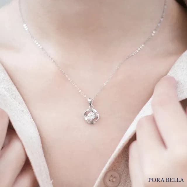 【Porabella】S999純銀項鍊 玫瑰花吊墜項鍊 鋯石項鍊 低過敏足銀項鍊 鎖骨鍊 情人節禮物 Necklace