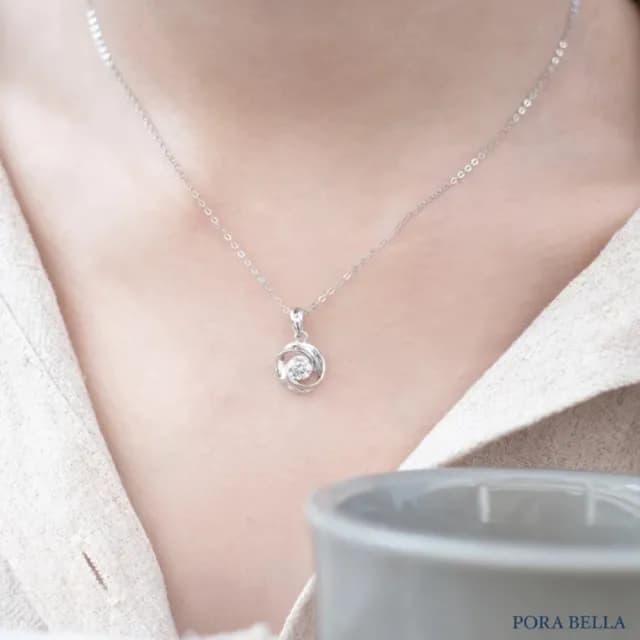 【Porabella】S999純銀項鍊 玫瑰花吊墜項鍊 鋯石項鍊 低過敏足銀項鍊 鎖骨鍊 情人節禮物 Necklace