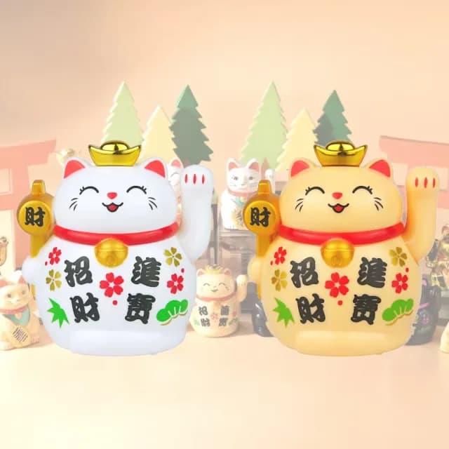 【招福進門】2吋迷你招手招財貓2入(裝飾品 送禮 新年 風水 辦公室 汽車裝飾 開業禮物 開店送禮)