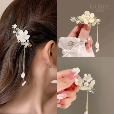 【Golicc】髮夾 古典流蘇花朵 仙氣爆棚小抓夾(母親節 生日 情人節 髮飾 頭飾 鯊魚夾 抓夾 禮物)