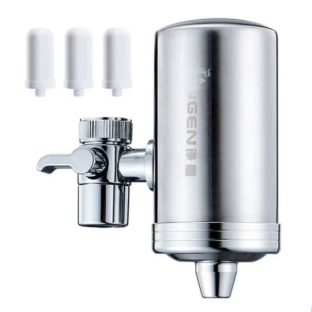 【Cookee】304不銹鋼水龍頭淨水器 家用廚房濾水器過濾器 陶瓷芯 交換禮物(一機三芯)