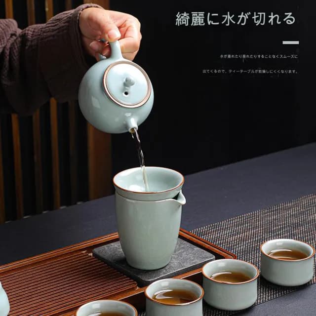 【TEA Dream】日式質感青森系復刻開片汝窯茶具陶瓷茶具禮盒組(長輩禮盒 年節送禮)